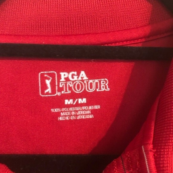 PGA TOUR Medium Red White Black Stripe Polo Shirt Men's Golf Collared Textured - Picture 3 of 5